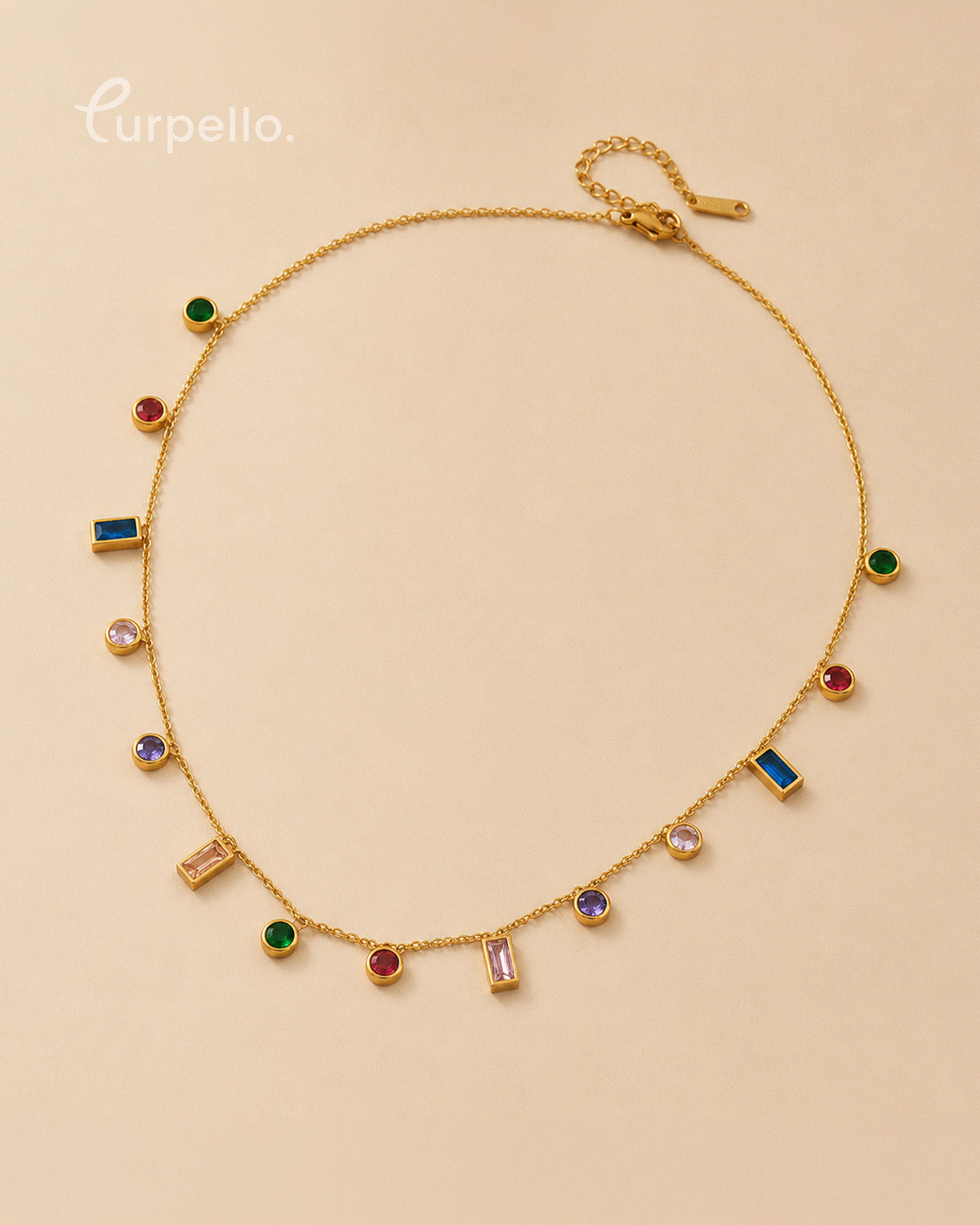 Purpello Multicolor Gemstone Charm Gold-Tone Necklace