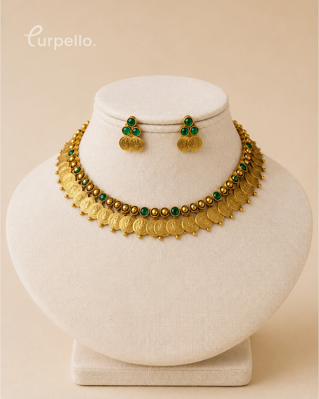 Purpello Antique Green Coin Choker Set