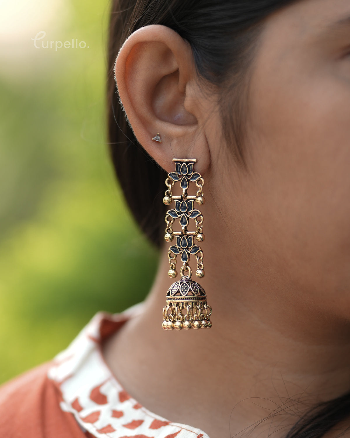Purpello Lotus Drop Jhumka Earrings