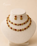 Antique Double Layer Coin Necklace Set with Ruby Stones