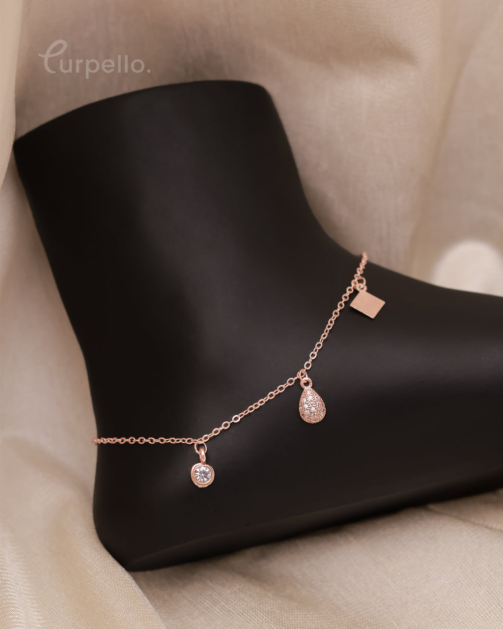 Purpello Rose Gold Charm Drop Anklet
