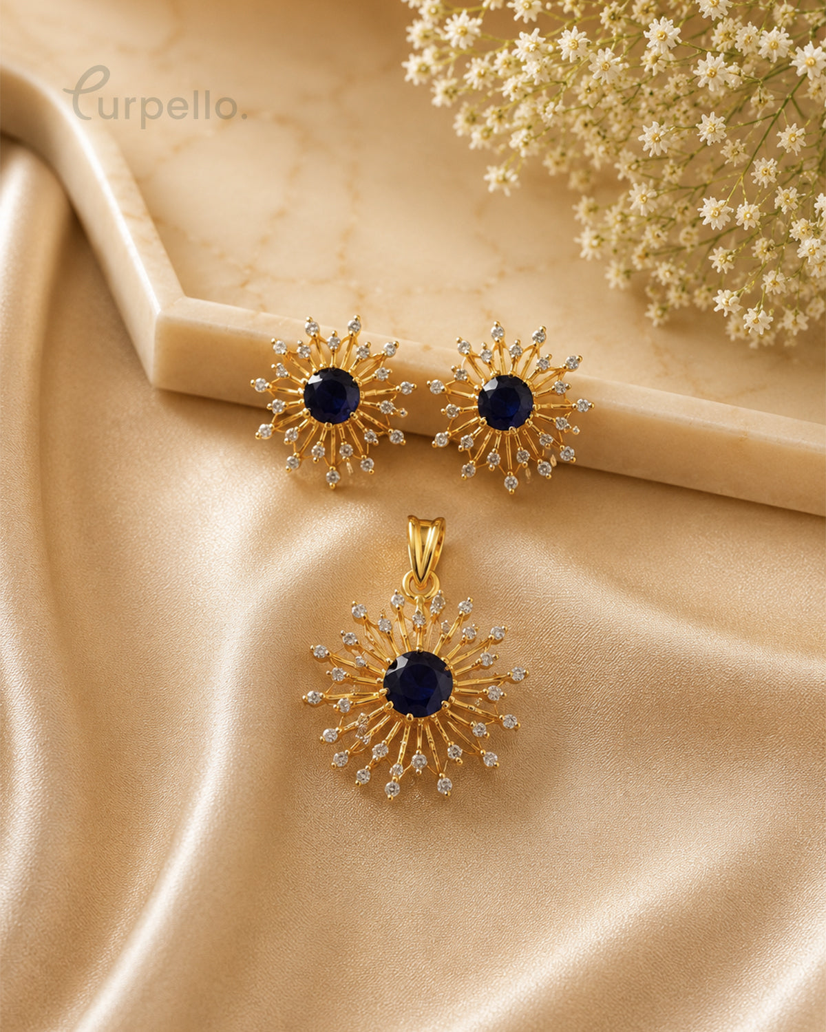 Purpello Midnight Starburst Diamond Replica Pendant Set