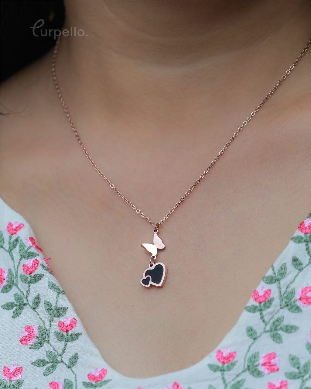 Purpello Heart & Butterfly Pendant Chain