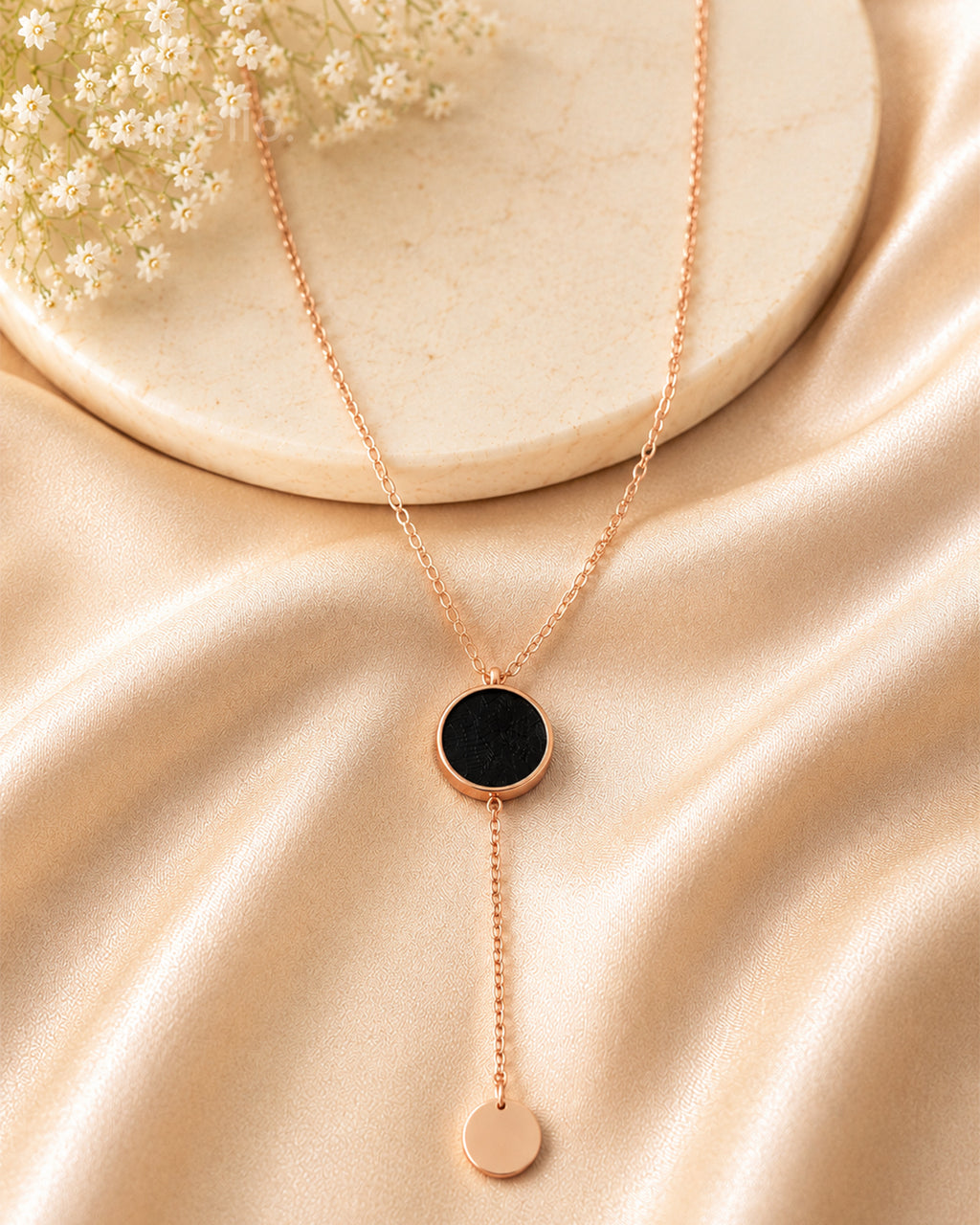 Purpello Rose Gold Black Charm Lariat Necklace