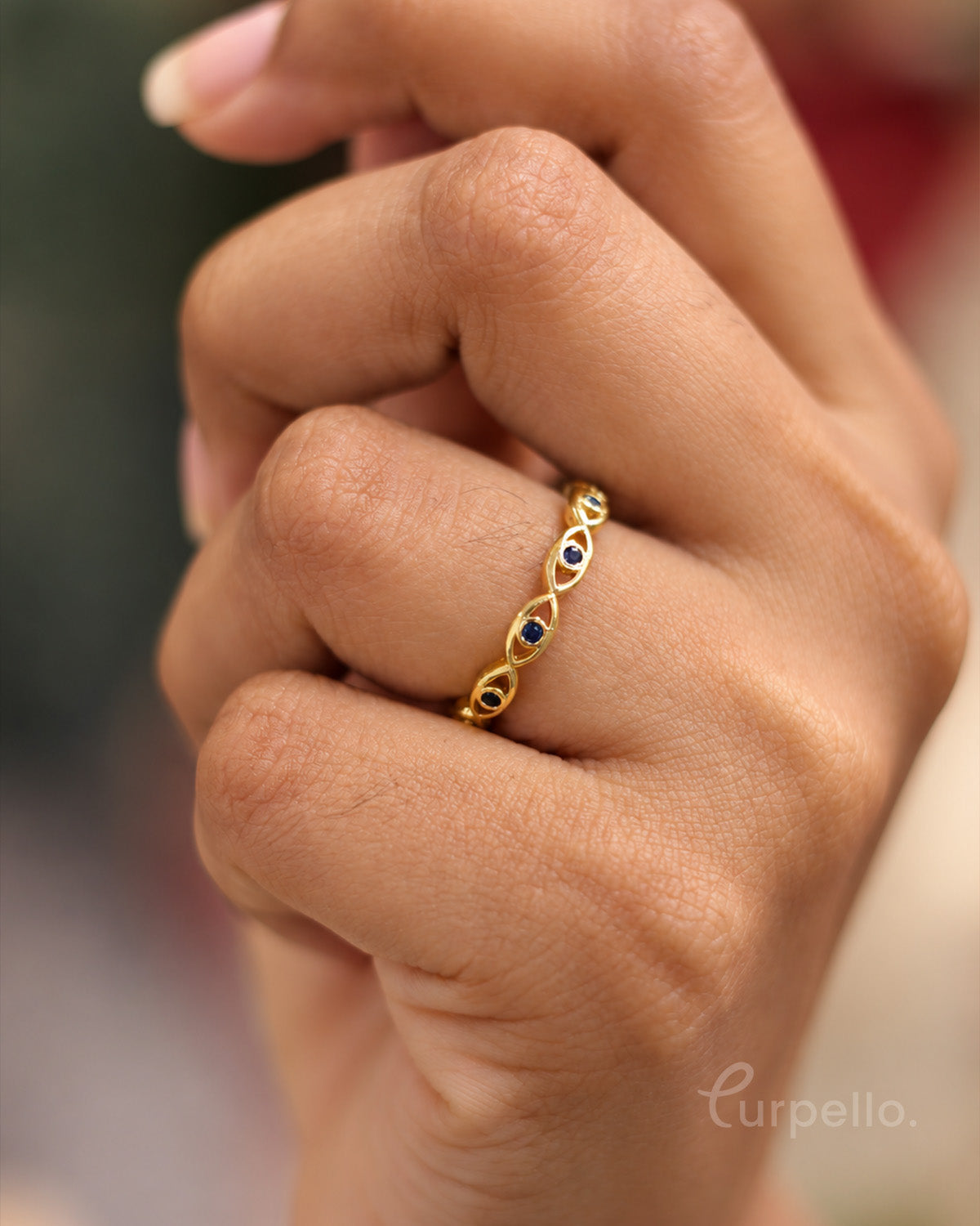 Blue Evil Eye Gold Adjustable Ring