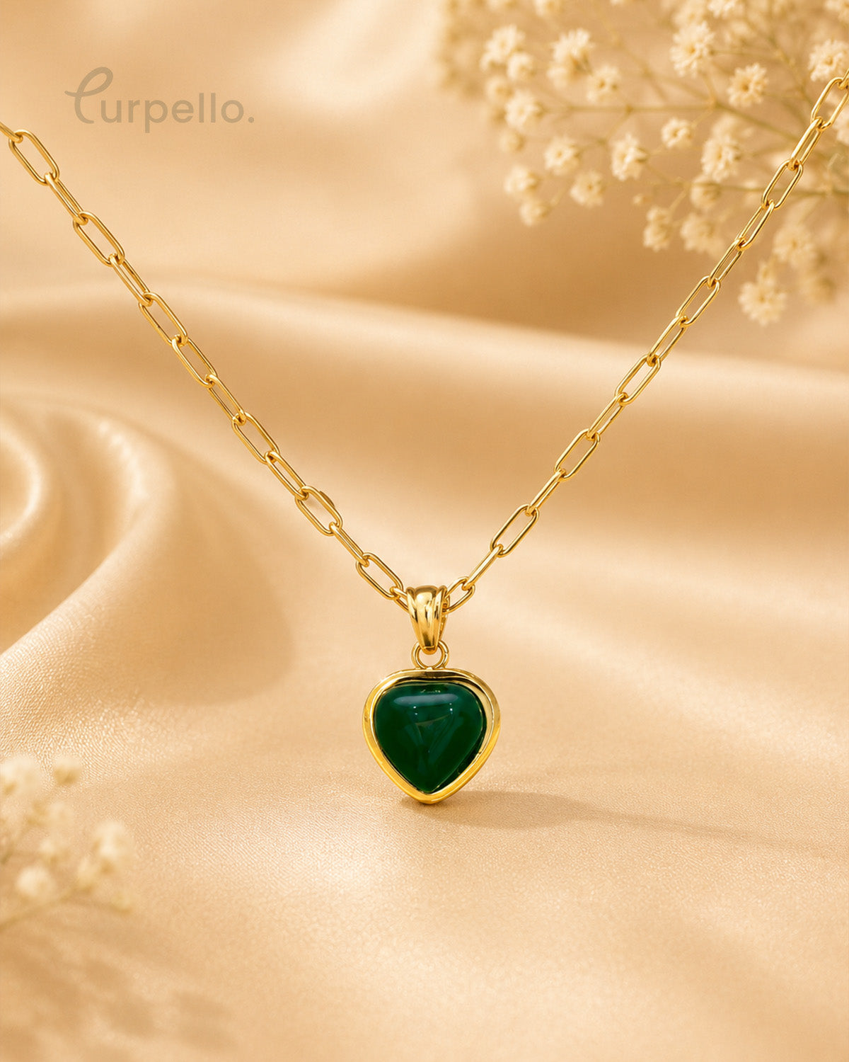 Purpello Green Heart Pendant Necklace