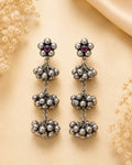 Oxidized Silver Three-Tier Ghungroo Earrings
