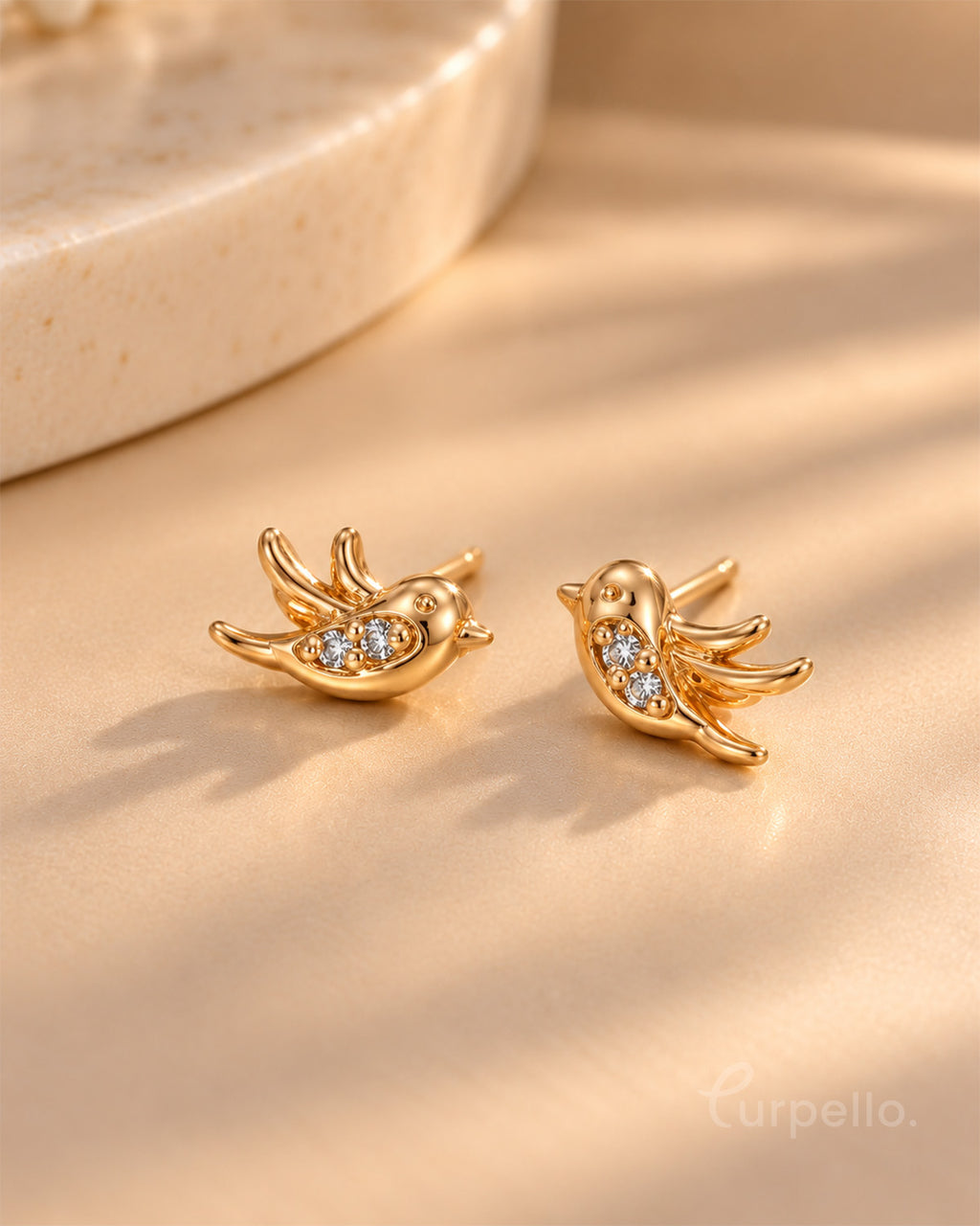 Golden Sparrow Crystal Stud Earrings