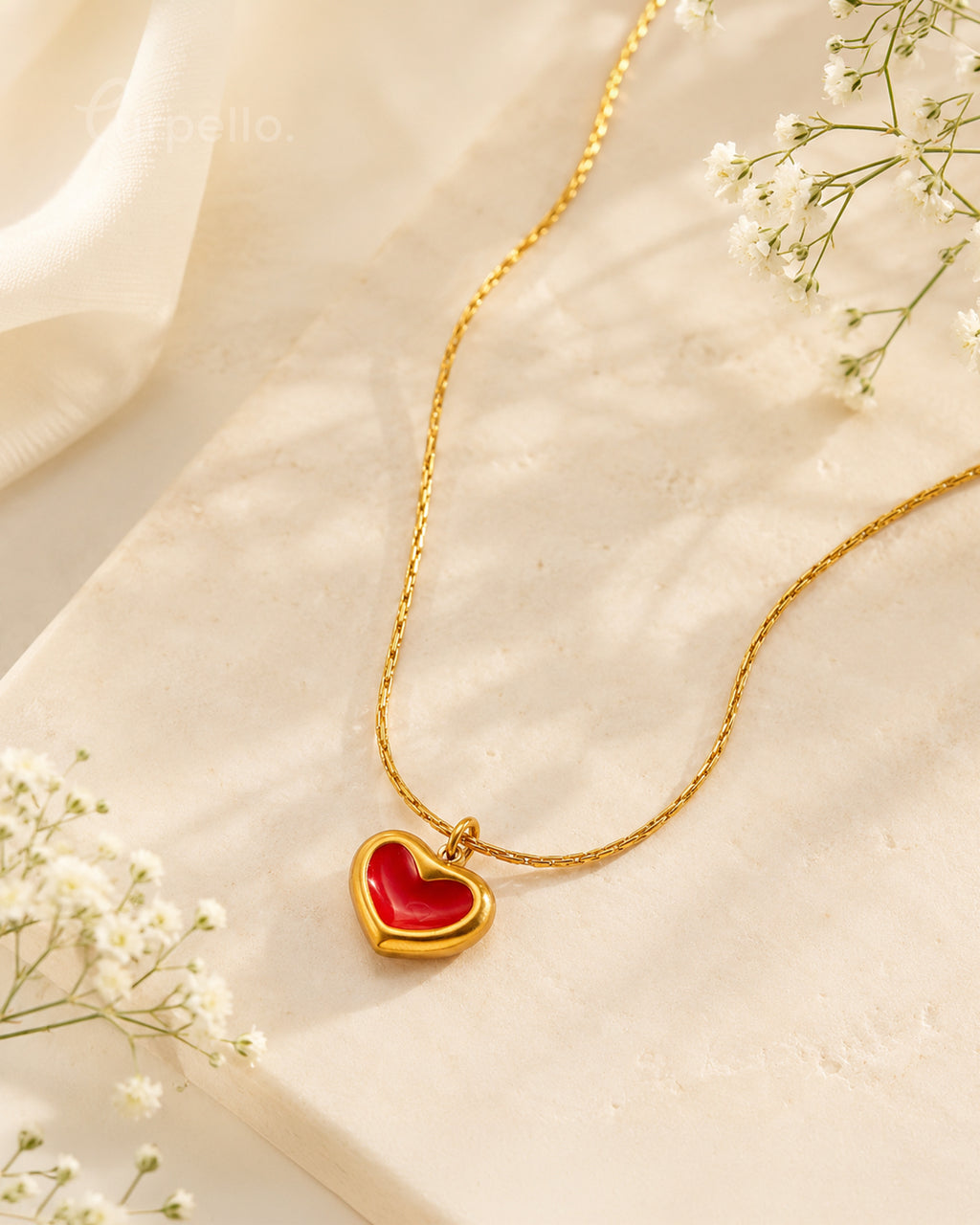 Ruby Heart Anti-Tarnish Gold Pendant Necklace