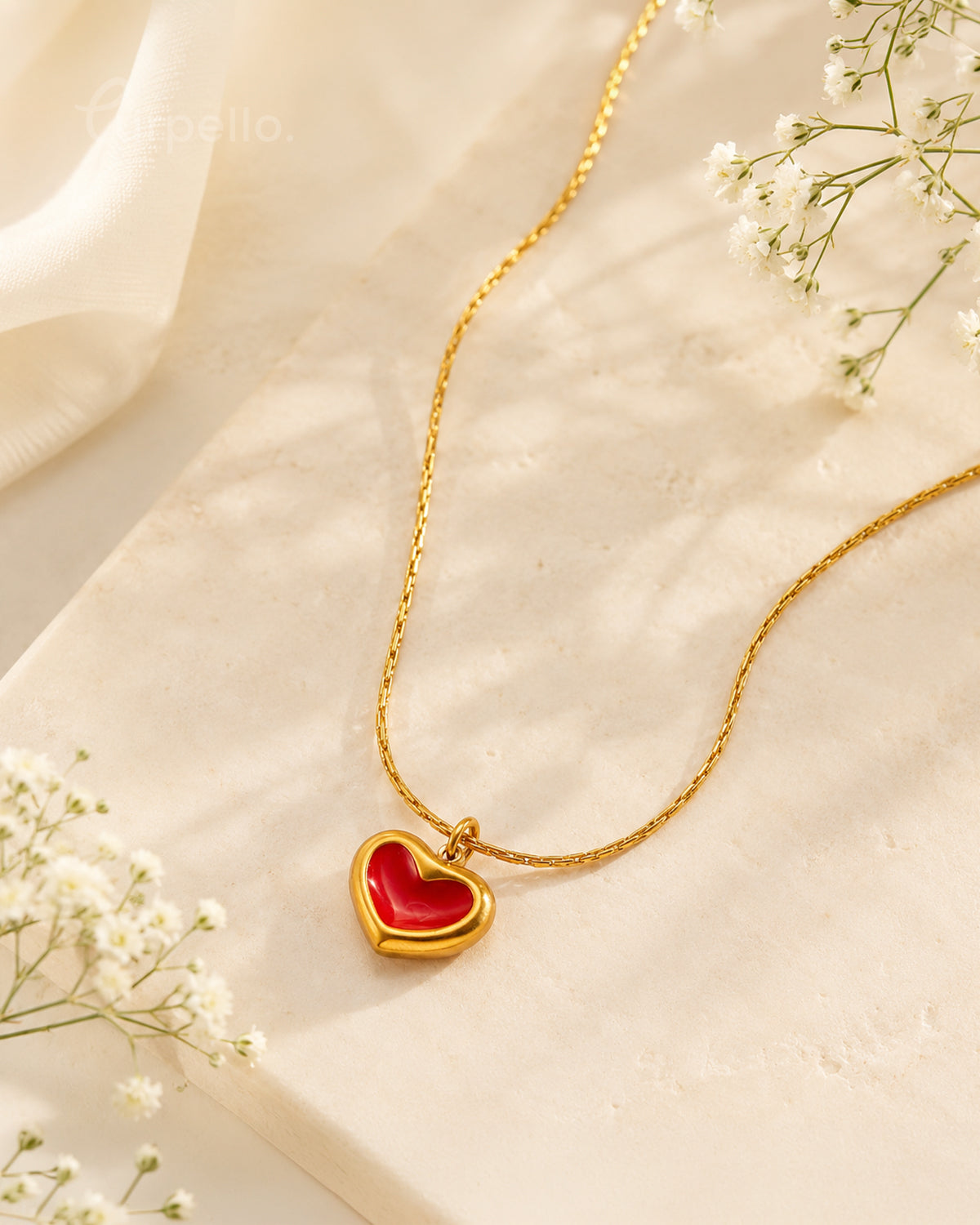 Ruby Heart Anti-Tarnish Gold Pendant Necklace