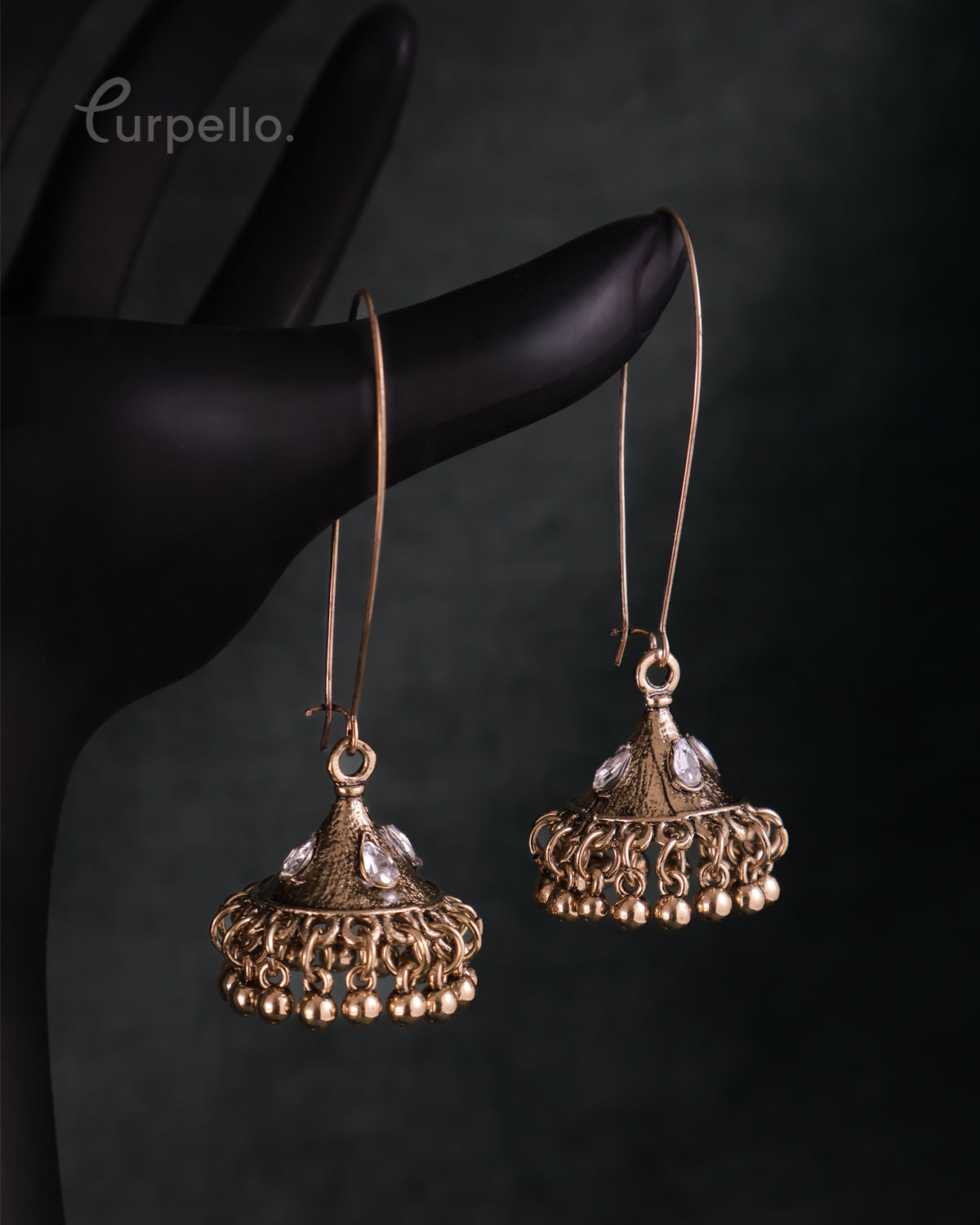 Purpello Classic Gold Jhumka Drop Earrings with Pearl Tassels