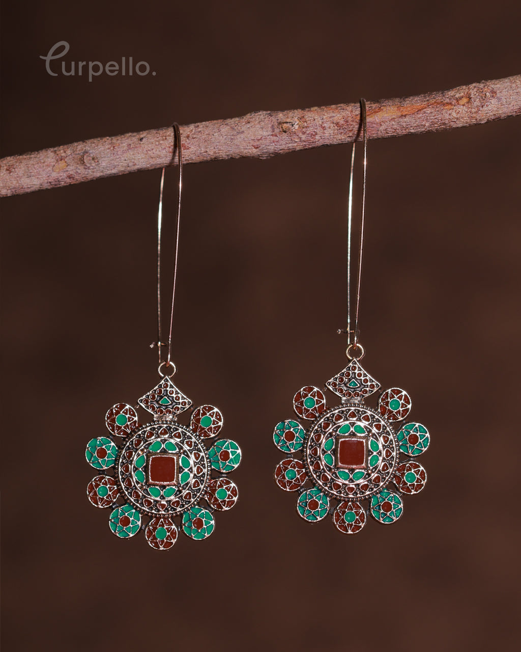 Purpello Vintage Mosaic Sunflower Drop Earrings