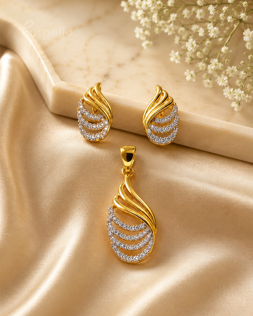 Purpello Grace Wave Diamond Replica Pendant Set