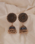 Purpello Antique Gold Jhumka Earrings with Blue Stone
