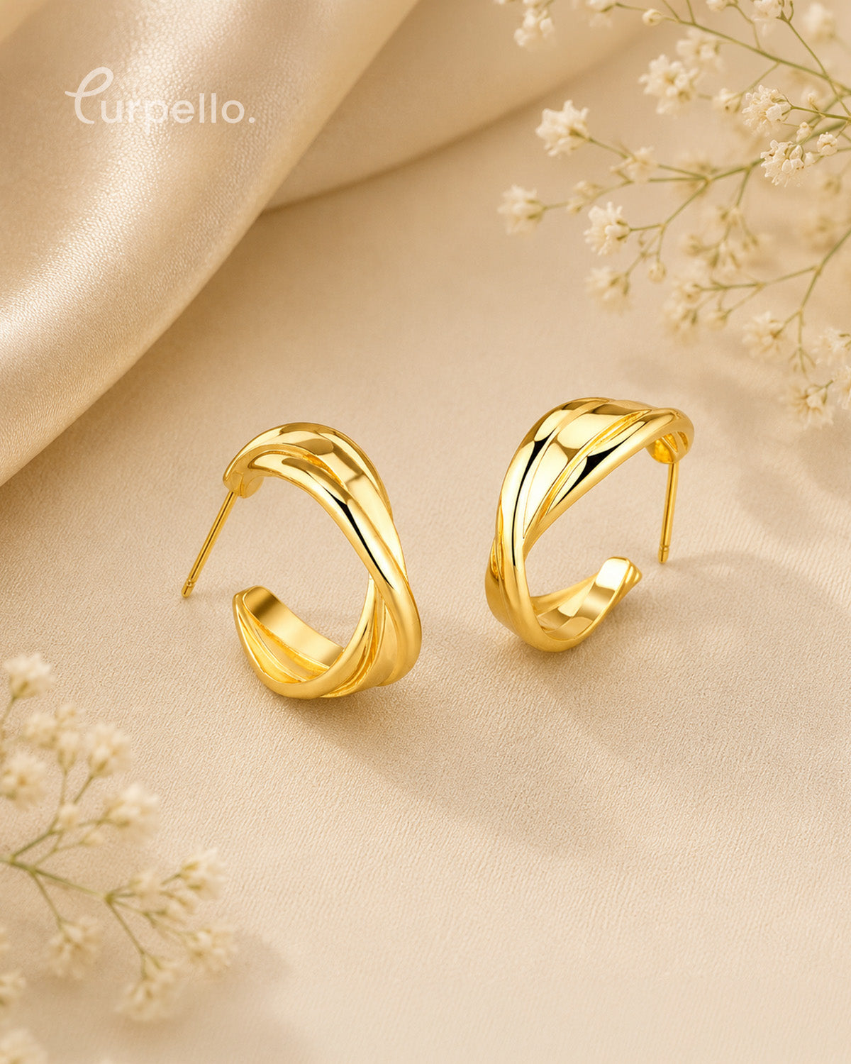 Purpello Twisted Gold Huggie Hoop Earrings