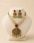 Traditional Temple Pearl Necklace Set with Lakshmi Pendant