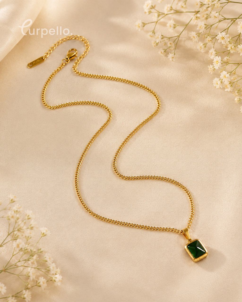 Emerald Green Anti-Tarnish Gold Pendant Necklace