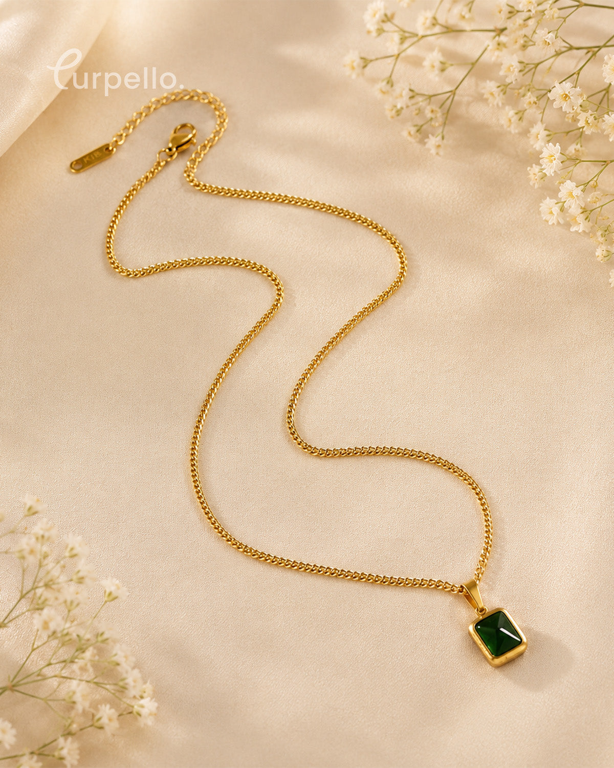 Emerald Green Anti-Tarnish Gold Pendant Necklace