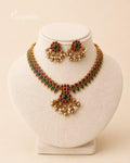 Traditional Kemp Stone Necklace Set with Green & Ruby Stones
