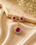 Purpello Ruby Bloom Diamond Replica Pendant Set