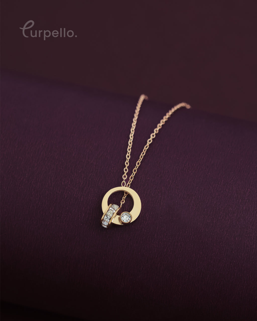 Purpello Crystal Circle Pendant Anti-Tarnish Chain