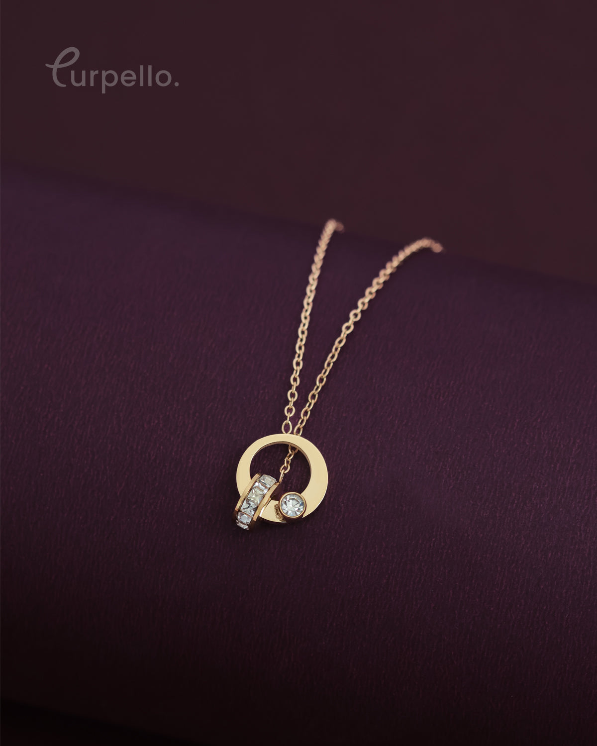 Purpello Crystal Circle Pendant Anti-Tarnish Chain