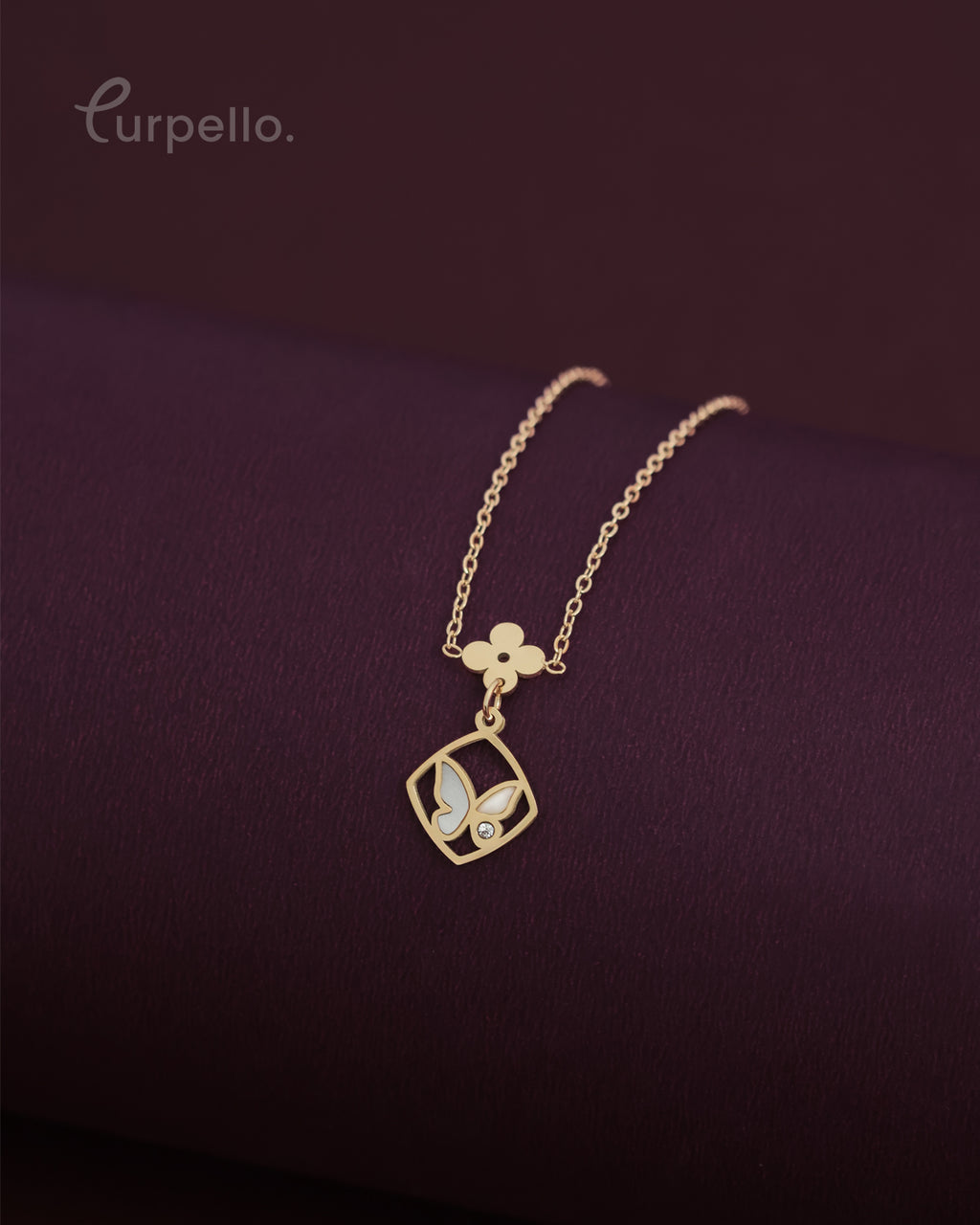 Purpello Butterfly Charm Square Pendant Anti-Tarnish Chain