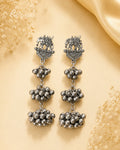 Oxidized Silver Horse Motif Three-Tier Ghungroo Earrings