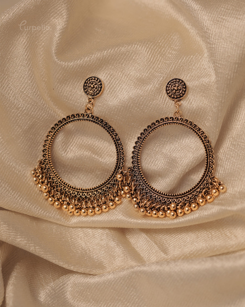Purpello Antique Round Hoop Jhumka Earrings