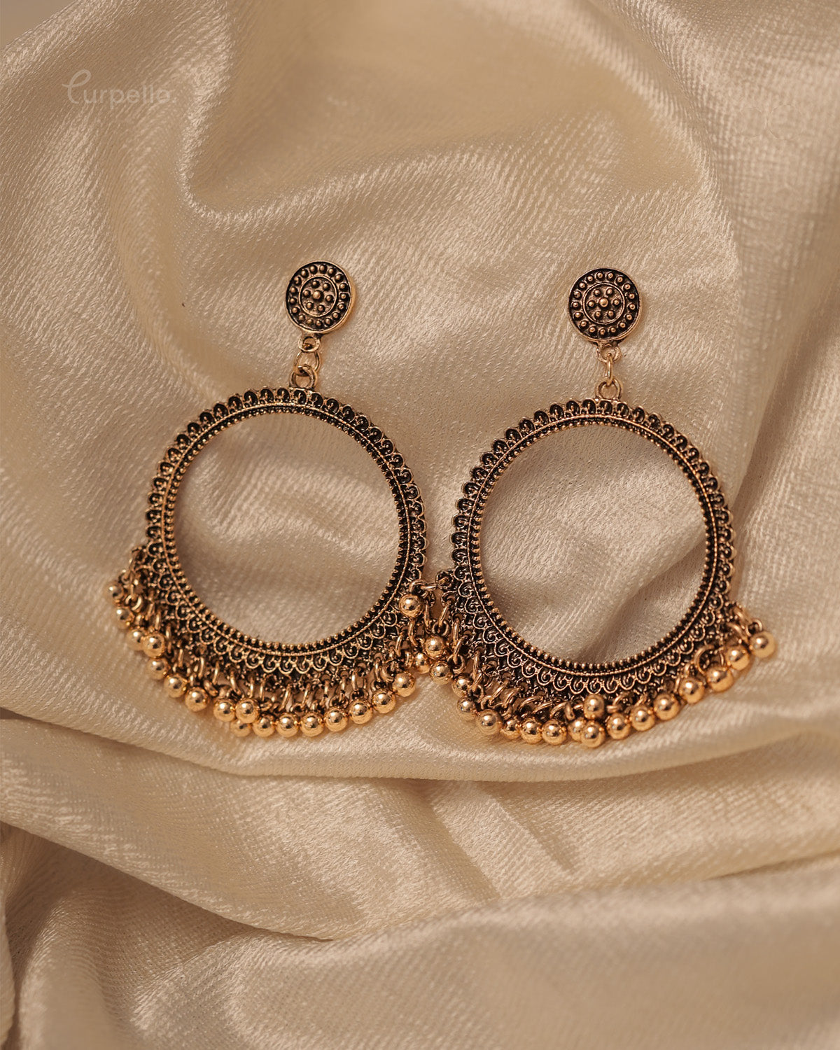 Purpello Antique Round Hoop Jhumka Earrings