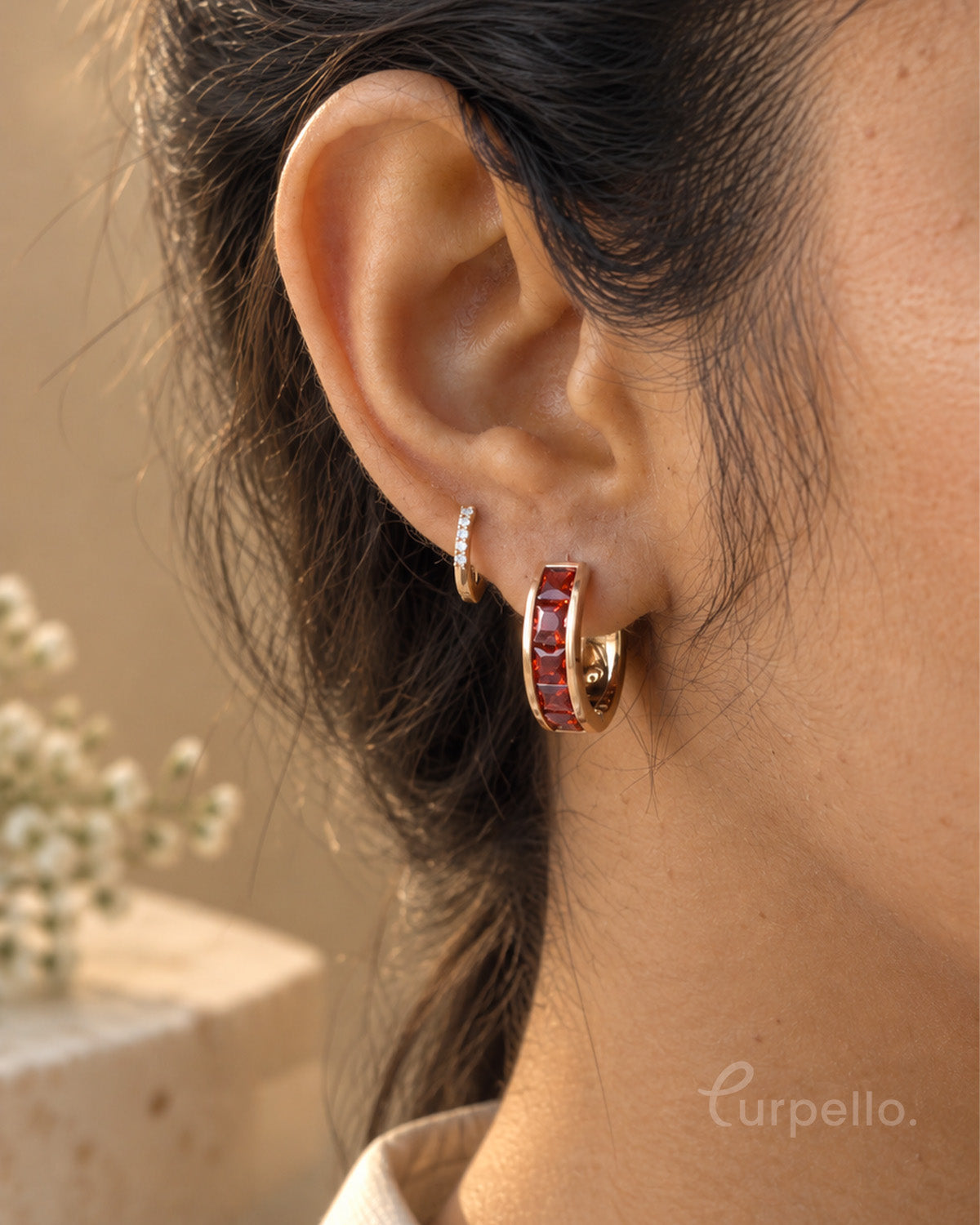 Crimson Spark 18K Gold-Plated Earrings