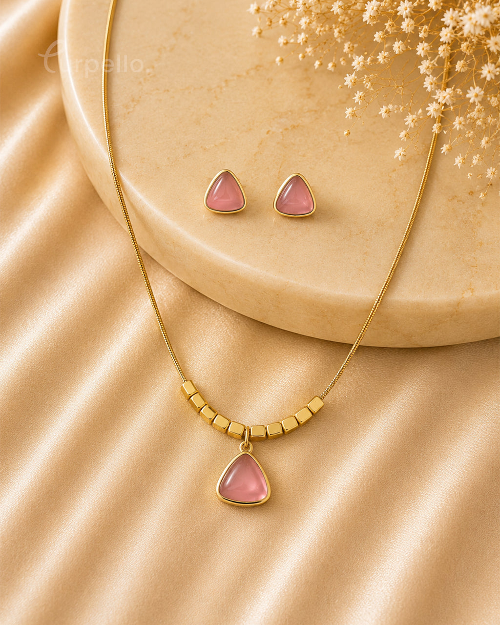 Purpello Pink Stone Pendant Set