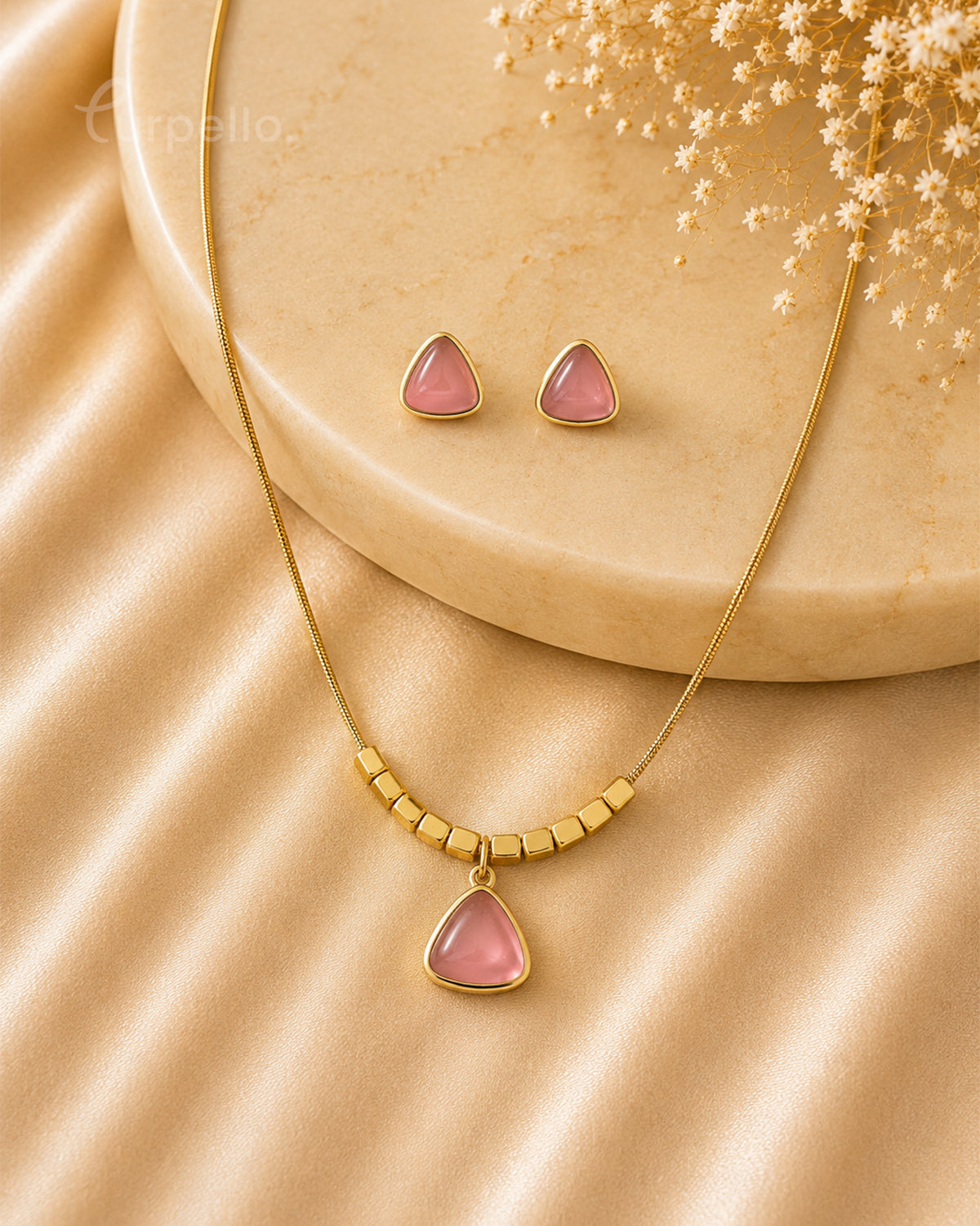 Purpello Pink Stone Pendant Set