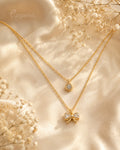 Purpello Double Layer Gold Bow Pendant Necklace
