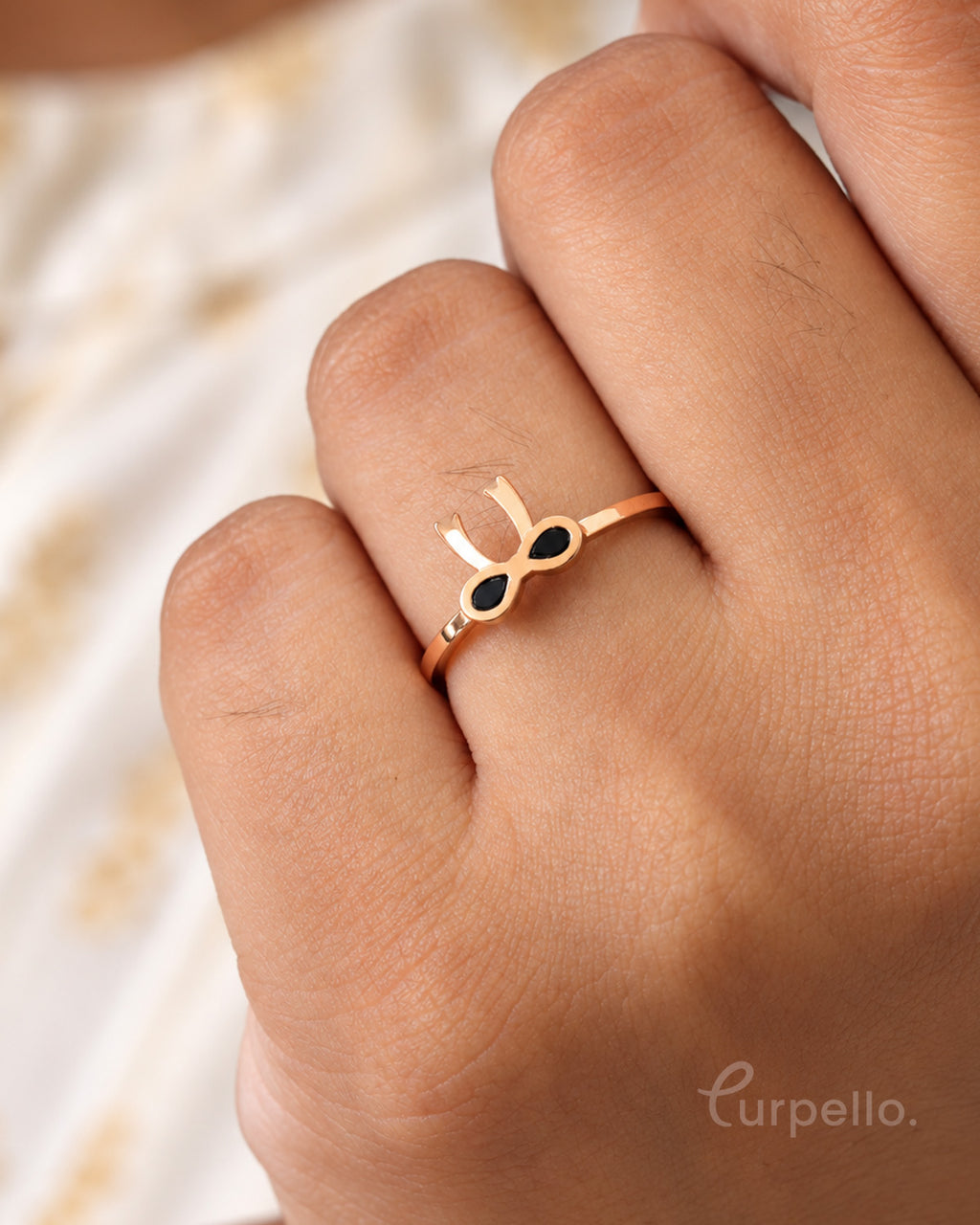 Elegant Black Bow Rose Gold Ring