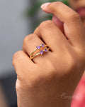 Violet Glow Double Heart Gold Ring