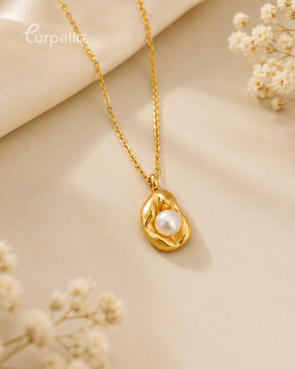 Organic Pearl Anti-Tarnish Gold Pendant Necklace
