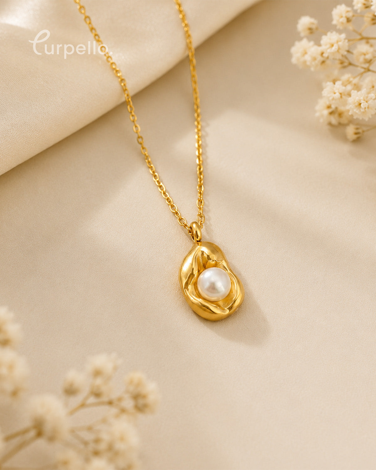 Organic Pearl Anti-Tarnish Gold Pendant Necklace