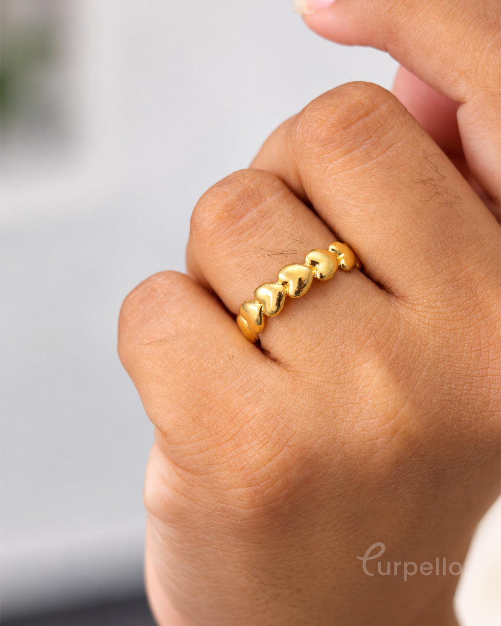 Golden Love – Heart Link Adjustable Ring