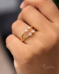 Peach Glow Double Heart Gold Ring
