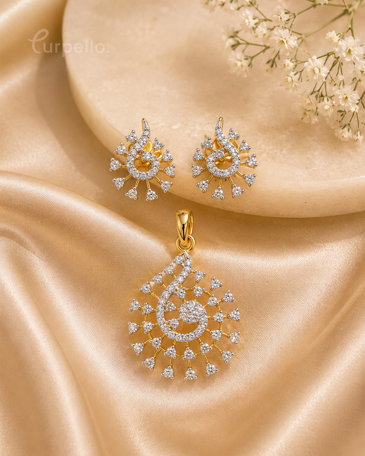Purpello Celestial Sparkle Pendant & Earrings Set