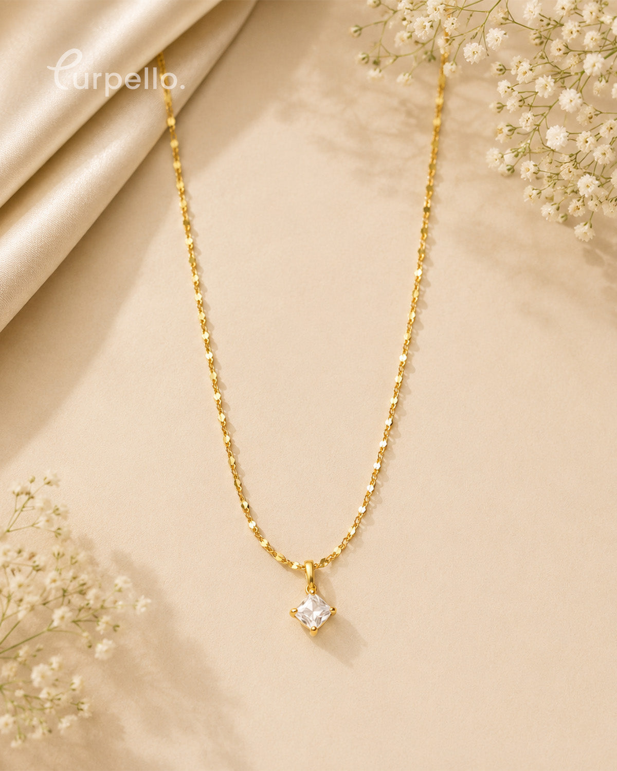 Purpello Minimalist Solitaire Crystal Gold Pendant Necklace