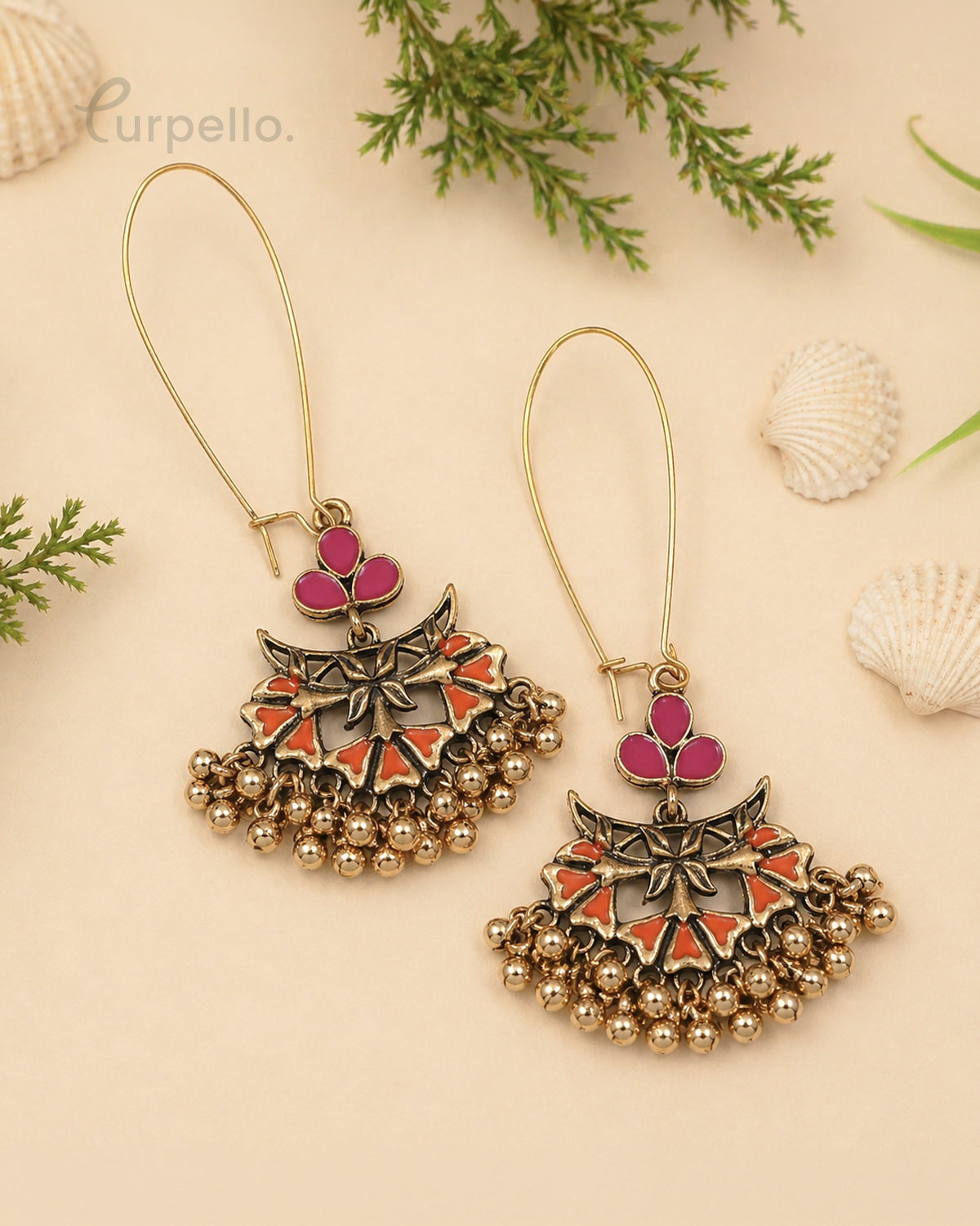 Purpello Antique Floral Drop Earrings with Bead Tassels
