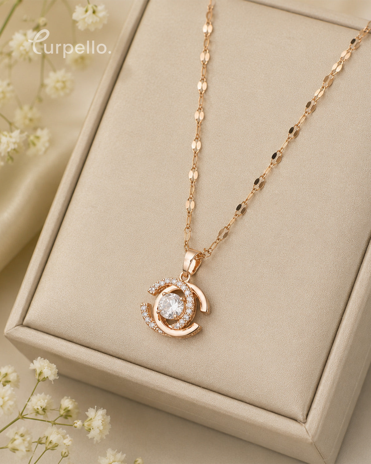 Premium RoseGold-Tone Crystal Pendant Necklace