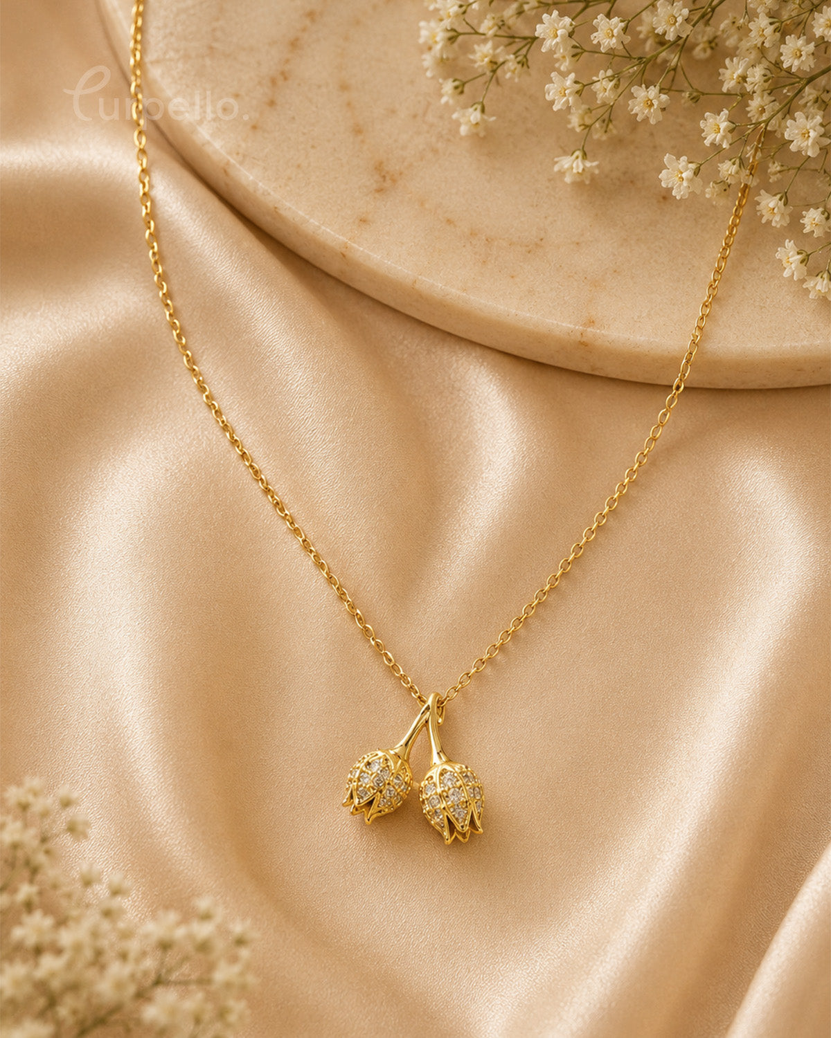 Purpello Twin Bloom Anti-Tarnish Pendant Chain