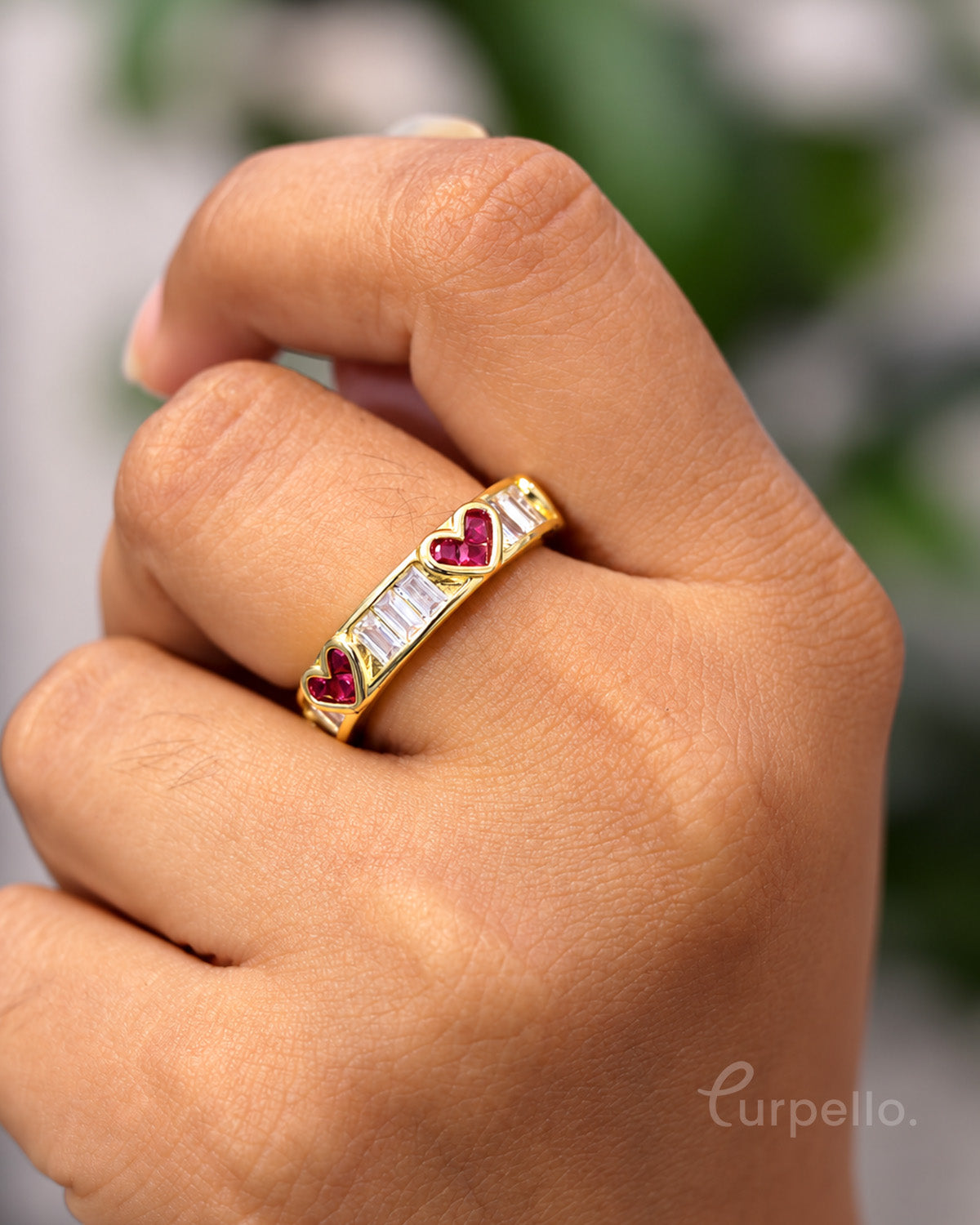 Ruby Heart Gold-Tone Adjustable Ring