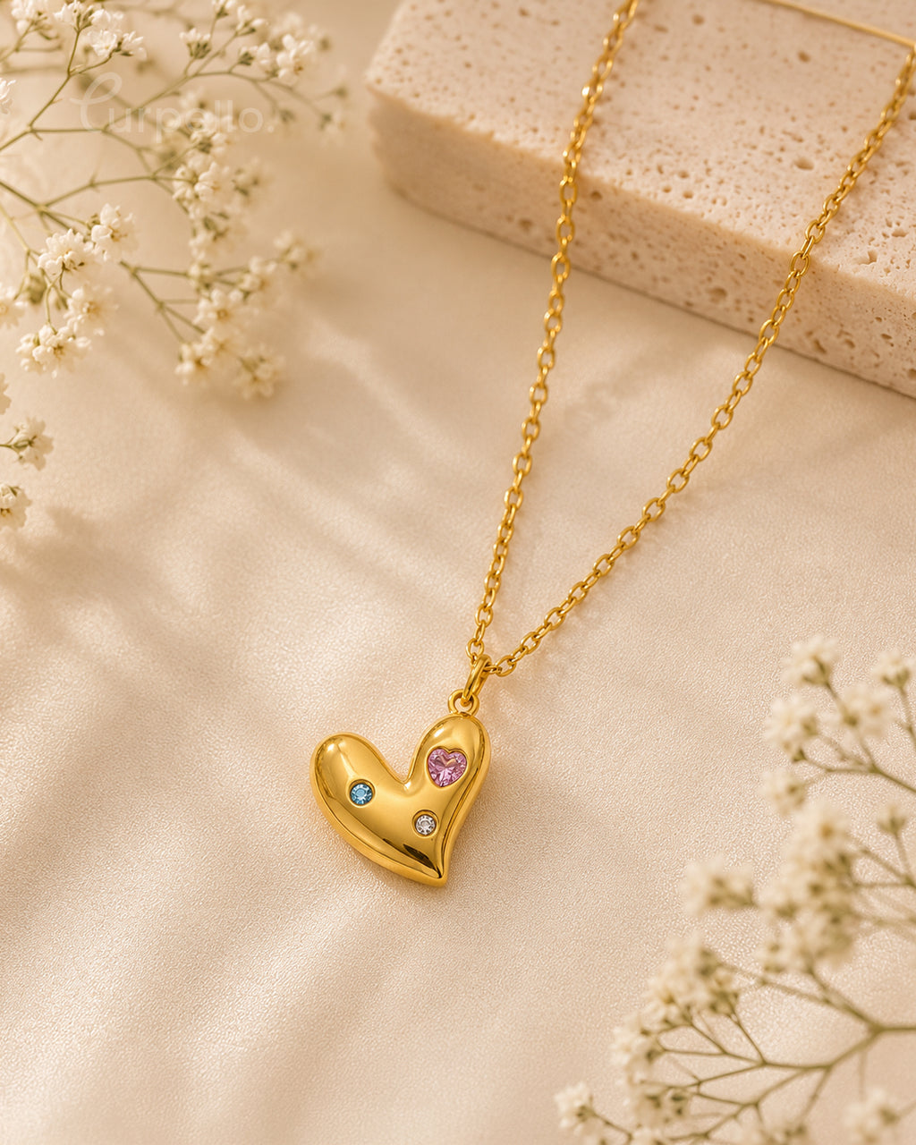 Heart Anti-Tarnish Pendant Necklace with Crystal Accents
