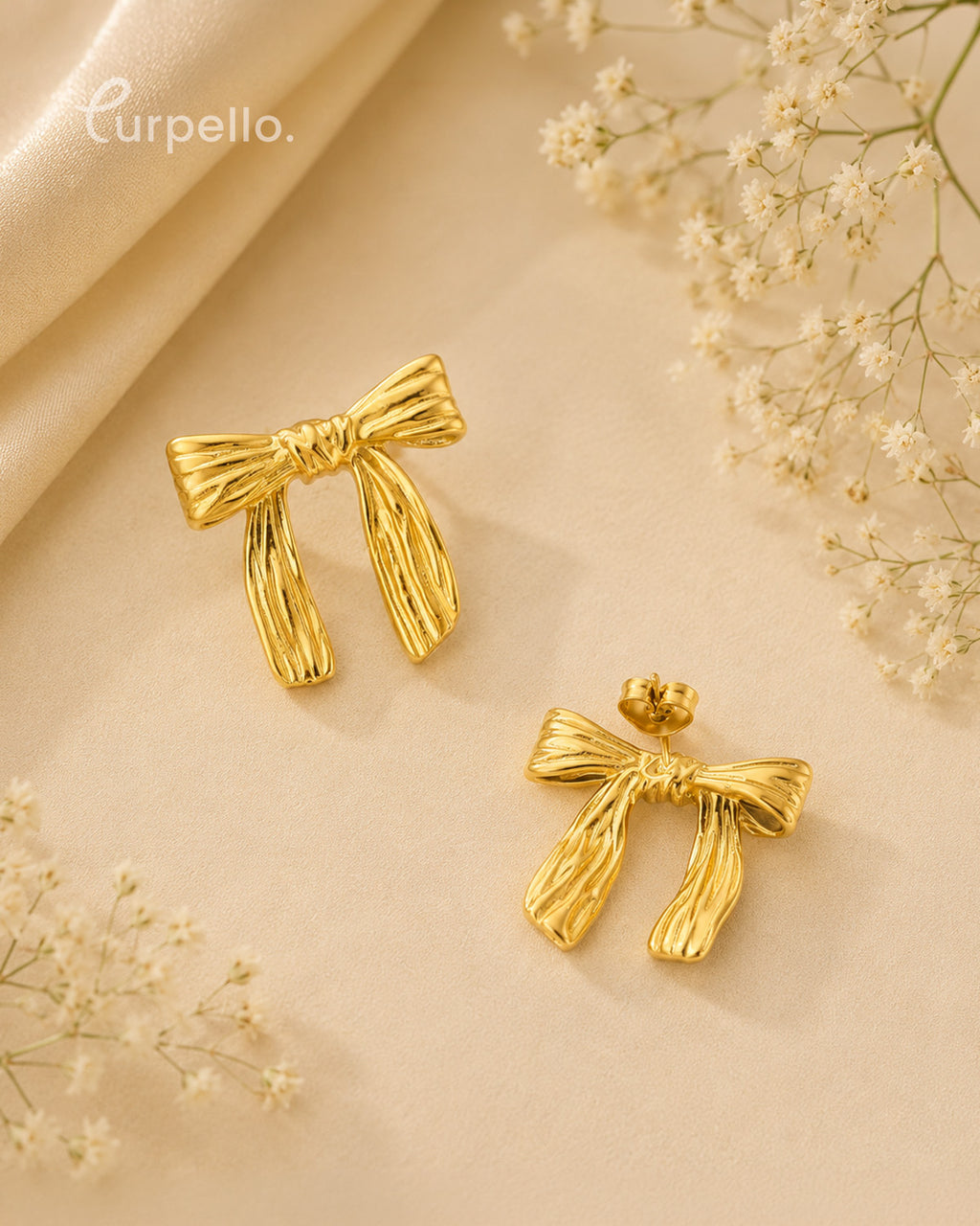 Purpello Elegant Gold Bow Stud Earrings