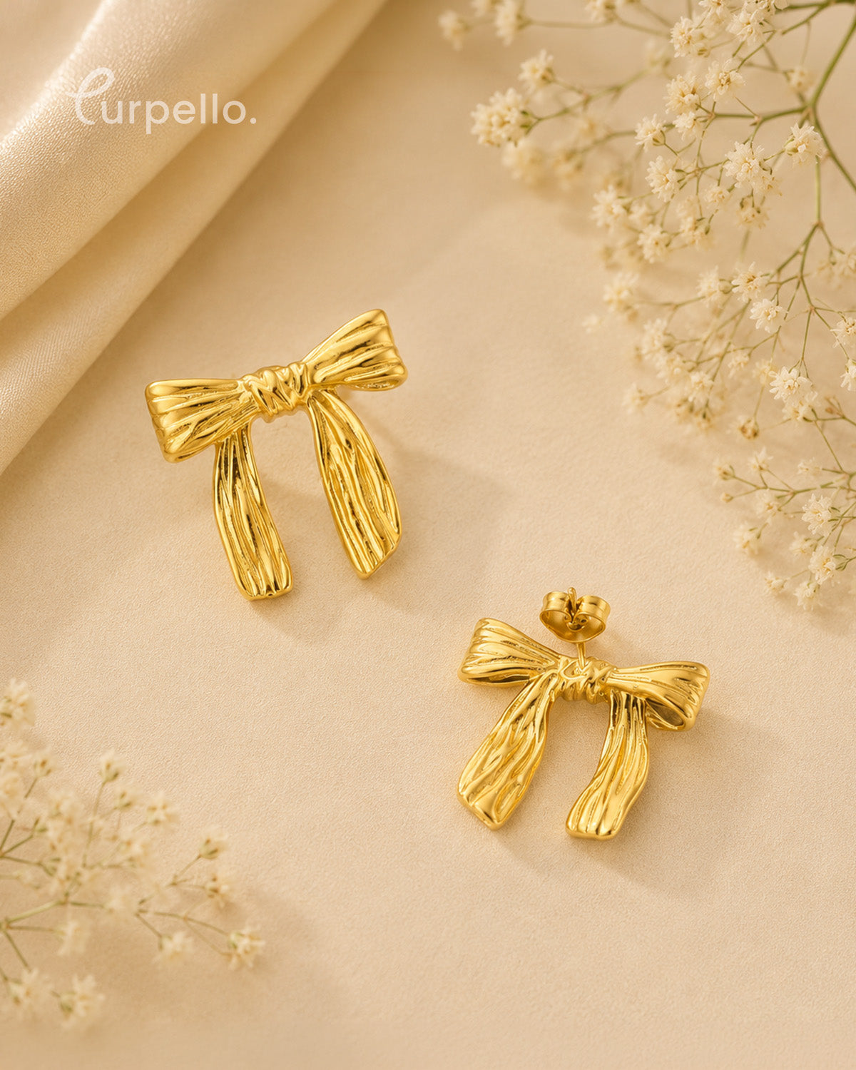 Purpello Elegant Gold Bow Stud Earrings