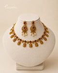 Antique Floral Ruby Necklace Set with Pearl Drops